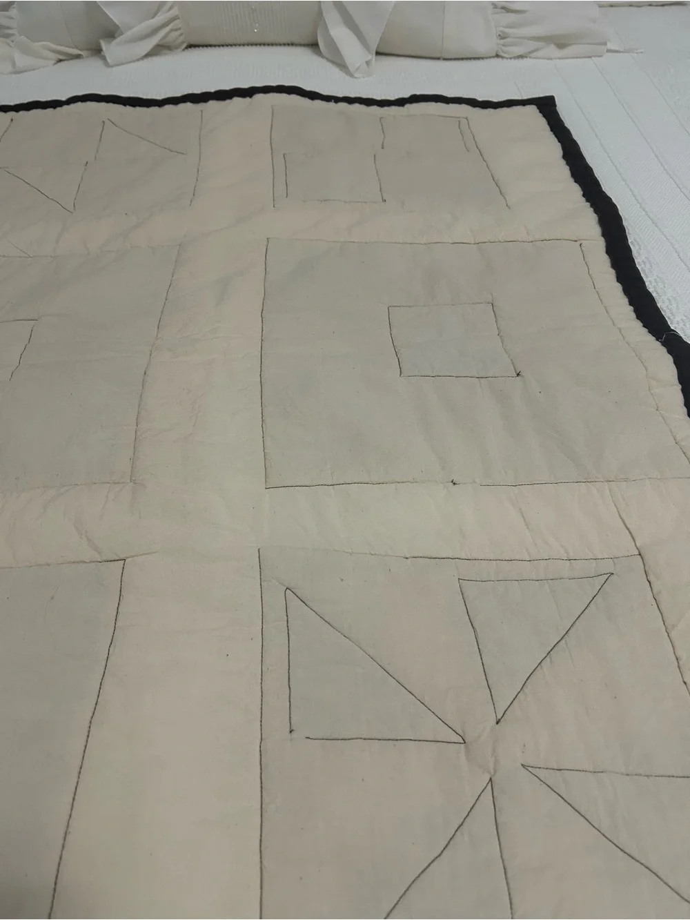 Handmade Patchwork Crib Quilt. Cream with Brown, Rust and Mustard Accent